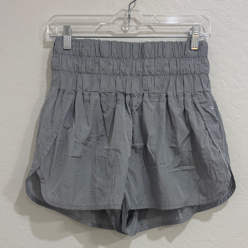 Free People FP Movement High-Waist Smocked Lightweight Shorts - Gray